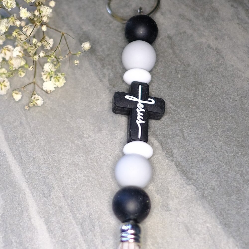 Fun Beaded Keychain, Handmade, tassel, bee, cross, religious, bumblebee, key - Picture 3 of 3